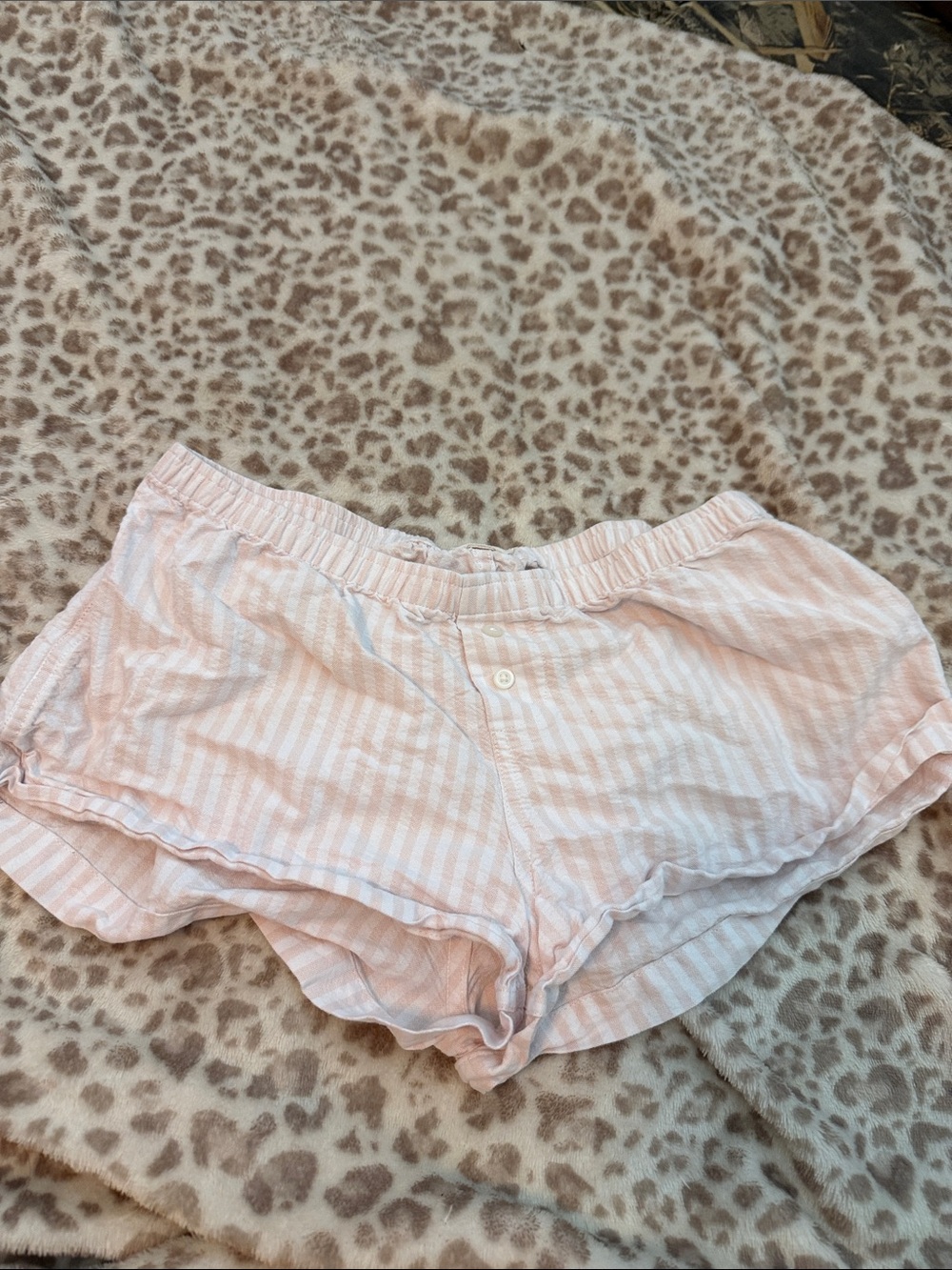 Brandy Melville Pale Pink and White Striped Sleep Shorts
